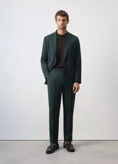 Mango Veste Costume Turin 100 % Laine Vierge In Vert Foncé
