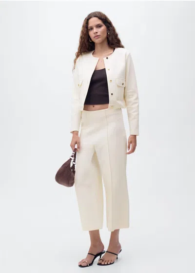 Mango Veste Coton Courte À Poches Écru - Femme - Xl -  In Neutral