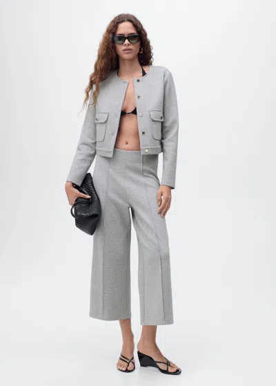Mango Veste Coton Courte À Poches Gris Chiné Moyen - Femme - Xl -  In Gray