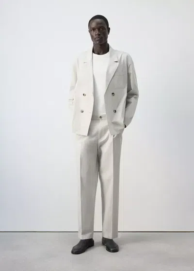Mango Veste Croisée 100 % Coton In Gris Clair/pastel