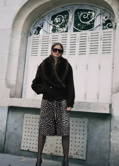 Mango Veste Croisée En Laine À Col En Fourrure In Brown