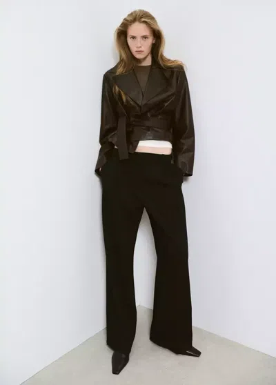 Mango Veste Cuir Ceinture In Chocolat