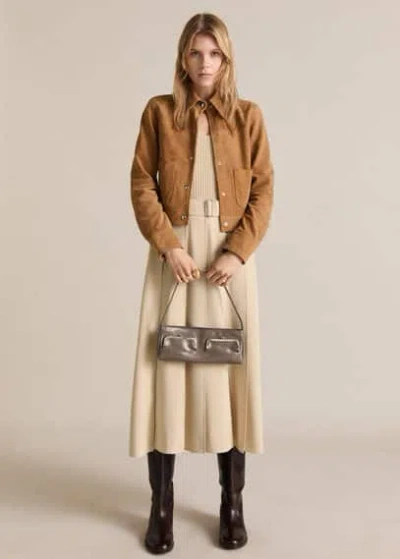 Mango Veste Cuir Poches Marron Moyen - Femme - Xxl -