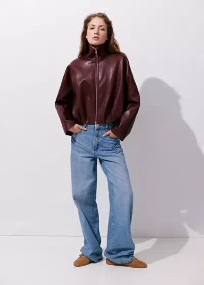 Mango Veste Cuir Synthétique Col Cheminée In Grenat