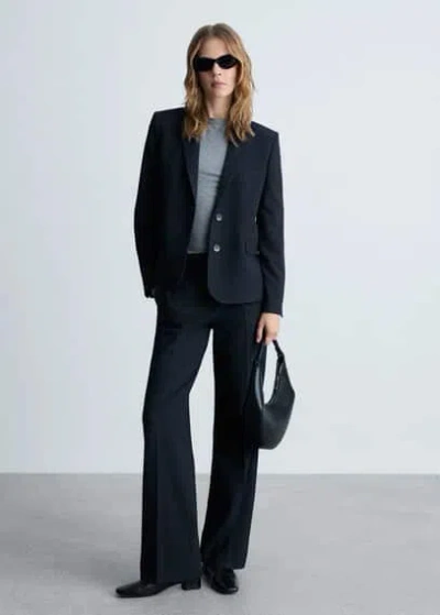 Mango Pinstripe Suit Blazer Dark Navy In Bleu Marine Foncé