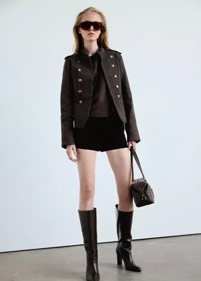 Mango Veste Denim Col Officier In Chocolat