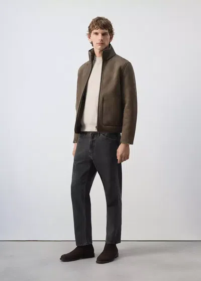 Mango Veste Double Face Intérieur Moutonné In Olive