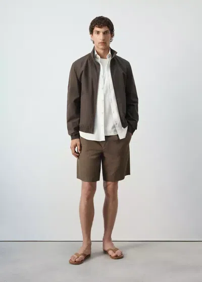 Mango Veste Droite Coton Lyocell In Brown