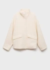 Mango High Collar Wool Jacket Ecru In Écru