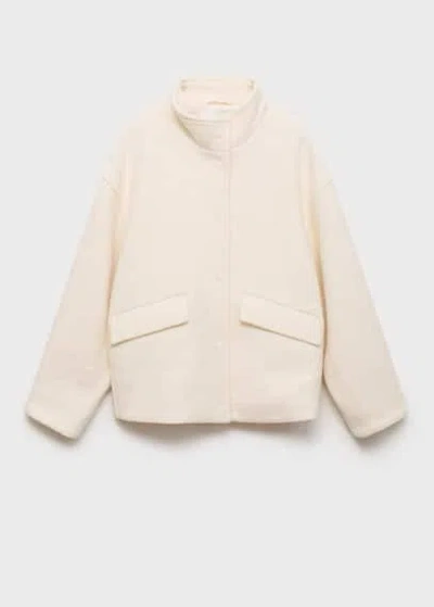 Mango High Collar Wool Jacket Ecru In Écru