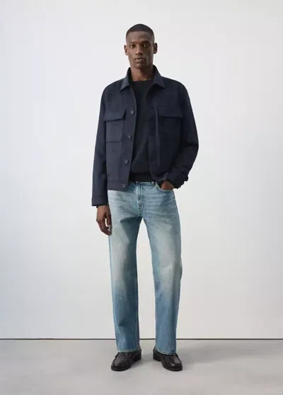 Mango Veste Effe Daim Poches In Bleu Nuit