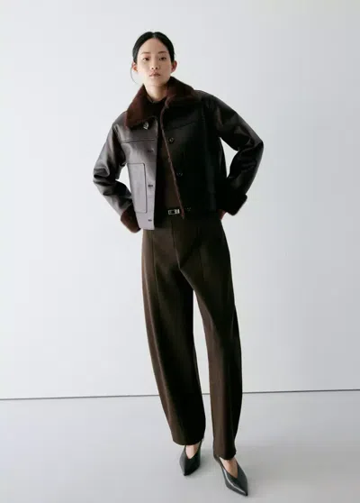 Mango Veste En Cuir Synthétique Avec Finitions En Fourrure In Brown