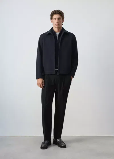 Mango Veste En Drap À Fermeture Éclair In Bleu Marine