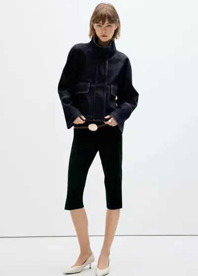 Mango Veste En Jean Col Cheminée In Bleu