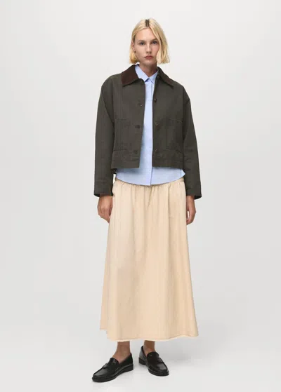 Mango Corduroy Collar Denim Jacket In Gray