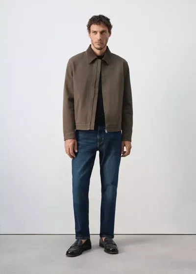 Mango Veste En Jean Col Velours Côtelé In Marron