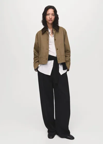 Mango Veste En Jean Col Velours Côtelé Ocre - Femme - L -  In Brown