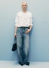 Mango Veste En Jean Crop Blanc - Femme - M -  In Blanc