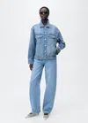 Mango Oversized Denim Jacket With Pockets Medium Blue In Medium Blue
