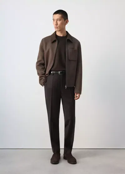 Mango Veste En Laine Et Cuir Avec Poche In Chocolat