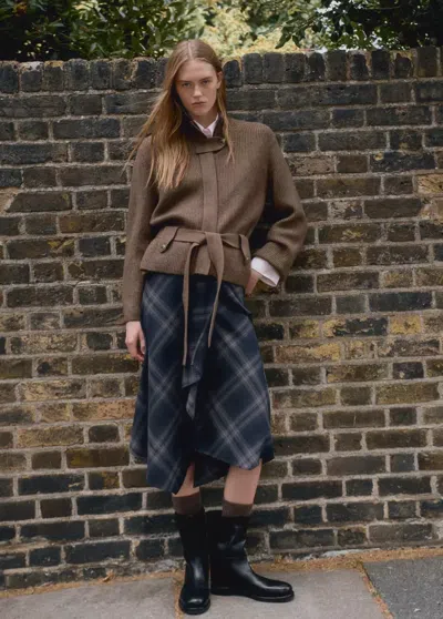 Mango Veste En Maille Avec Ceinture In Chocolat