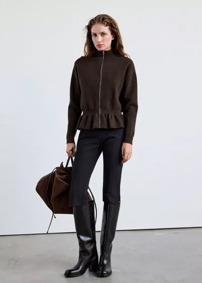 Mango Veste En Maille Bas Froncé In Chocolat
