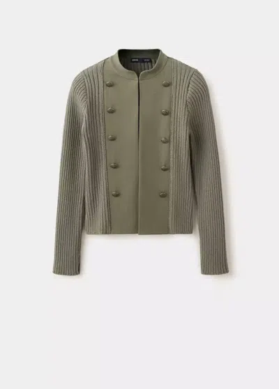 Mango Veste En Maille Combinée Détail Boutons In Kaki
