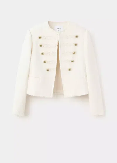 Mango Veste En Tweed Avec Brandebourgs Décoratifs In Blanc Cassé