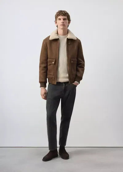 Mango Veste Imitation Daim Et Mouton Retourné In Brown