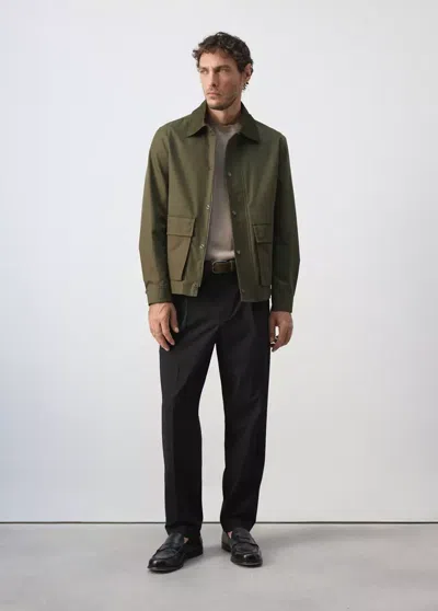 Mango Veste Imperméable À Poches In Kaki