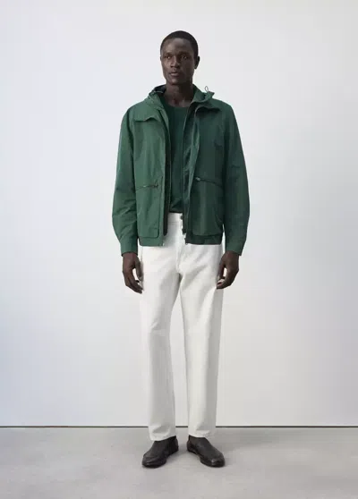 Mango Veste Imperméable À Poches In Vert Billard