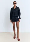 Mango Veste Jean Cintrée À Poches Bleu - Femme - L -