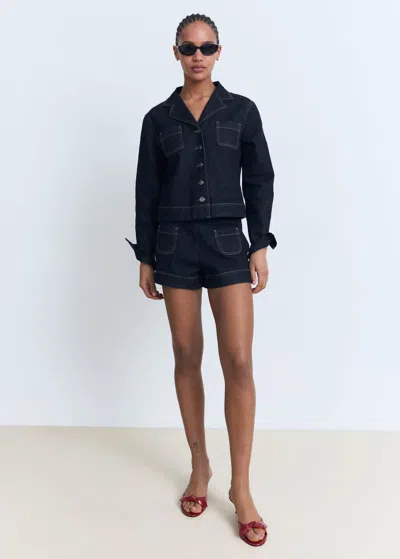 Mango Veste Jean Cintrée À Poches Bleu - Femme - L -
