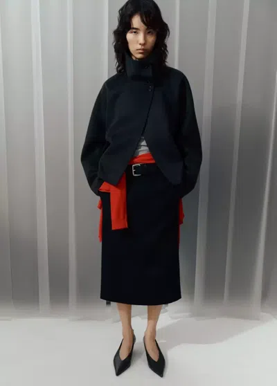 Mango Veste Laine Col Cheminée In Gris Chiné Foncé