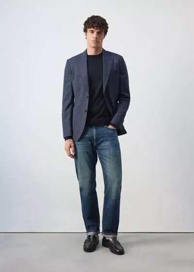 Mango Veste Laine Mélangée Slim-fit In Bleu Marine