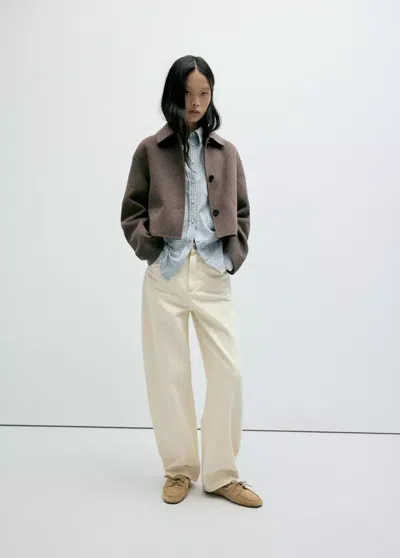 Mango Veste Laine Revers In Marron Moyen