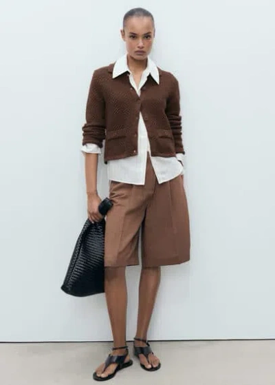 Mango Polo Collar Knitted Jacket Brown