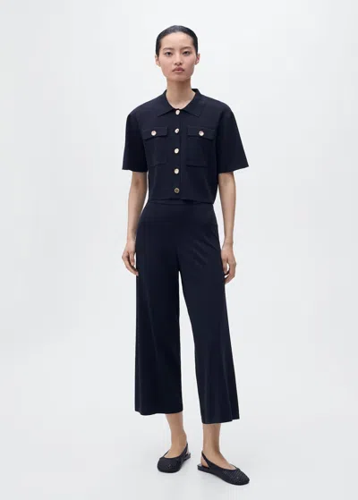 Mango Veste Maille Manches Courtes Bleu Marine - Femme - L -  In Blue