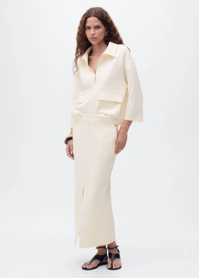 Mango Veste Poches Manches Trois Quarts Écru - Femme - L -  In Neutral