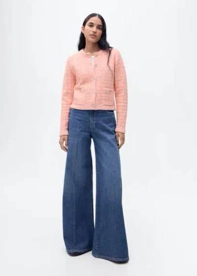 Mango Tweed Effect Jacket With Jewel Buttons Pastel Pink