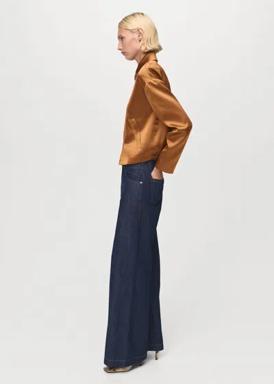 Mango Satin Jacket With Pockets Cognac In Brown