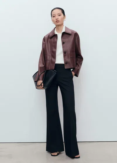 Mango Leather-effect Jacket With Pockets Maroon In Brown