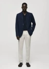 Mango Veste Slim Fit Lin Coton In Bleu Marine Foncé