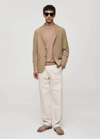 Mango Veste Slim Fit Microstructure In Marron Moyen
