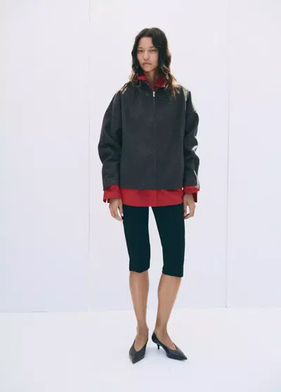 Mango Veste Texturée À Col Montant In Gray