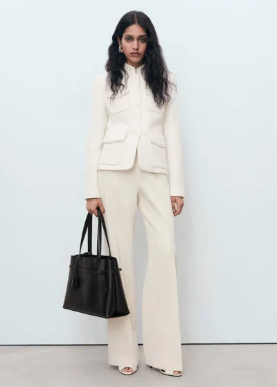 Mango Bouclé Jacket With Pockets In White