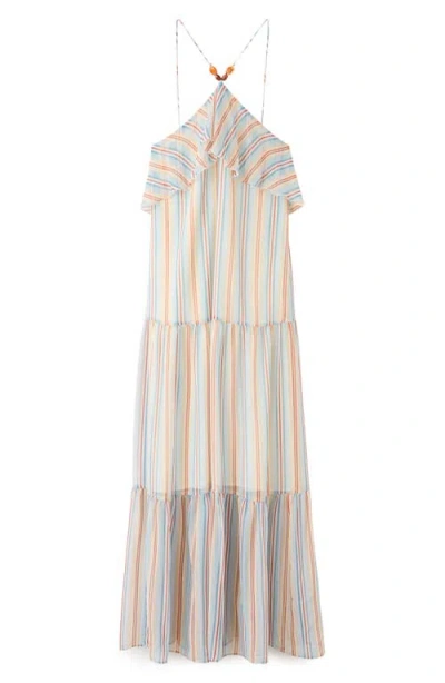 Mango Vestido Hannah Stripe Ruffle Chiffon Maxi Dress In Multi