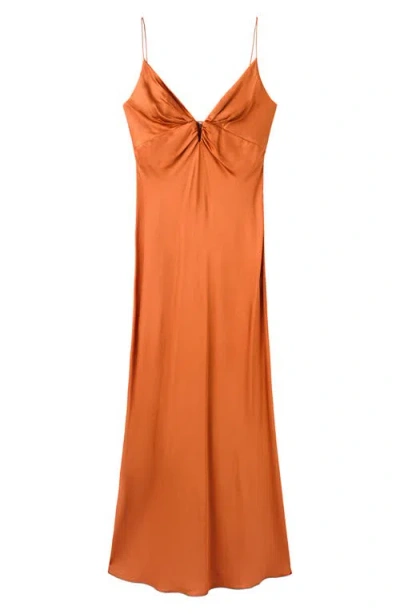 Mango Vestido Victoria Satin Maxi Dress In Orange