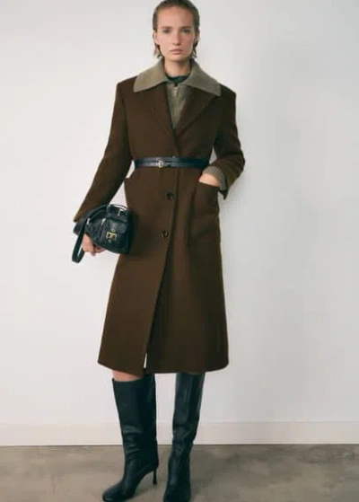 Mango Virgin Wool Coat With Pockets Khaki