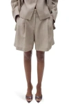 Mango Vivian Pleated Stripe Bermuda Shorts In Brown
